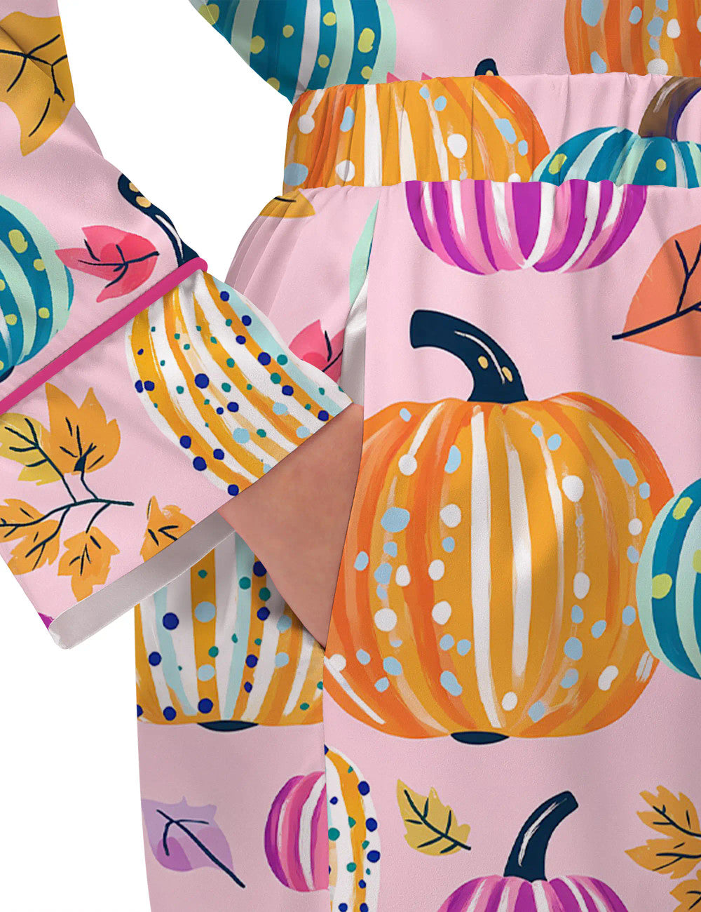 Long Sleeve Fall Pumpkin Silky Satin Pajama Set For Women