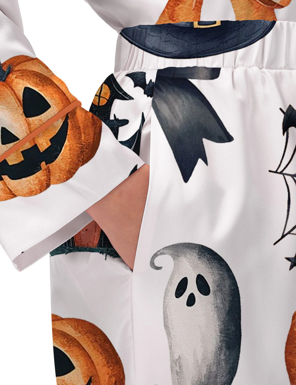 Long Sleeve Coquette Halloween Silky Satin Pajama Set For Women