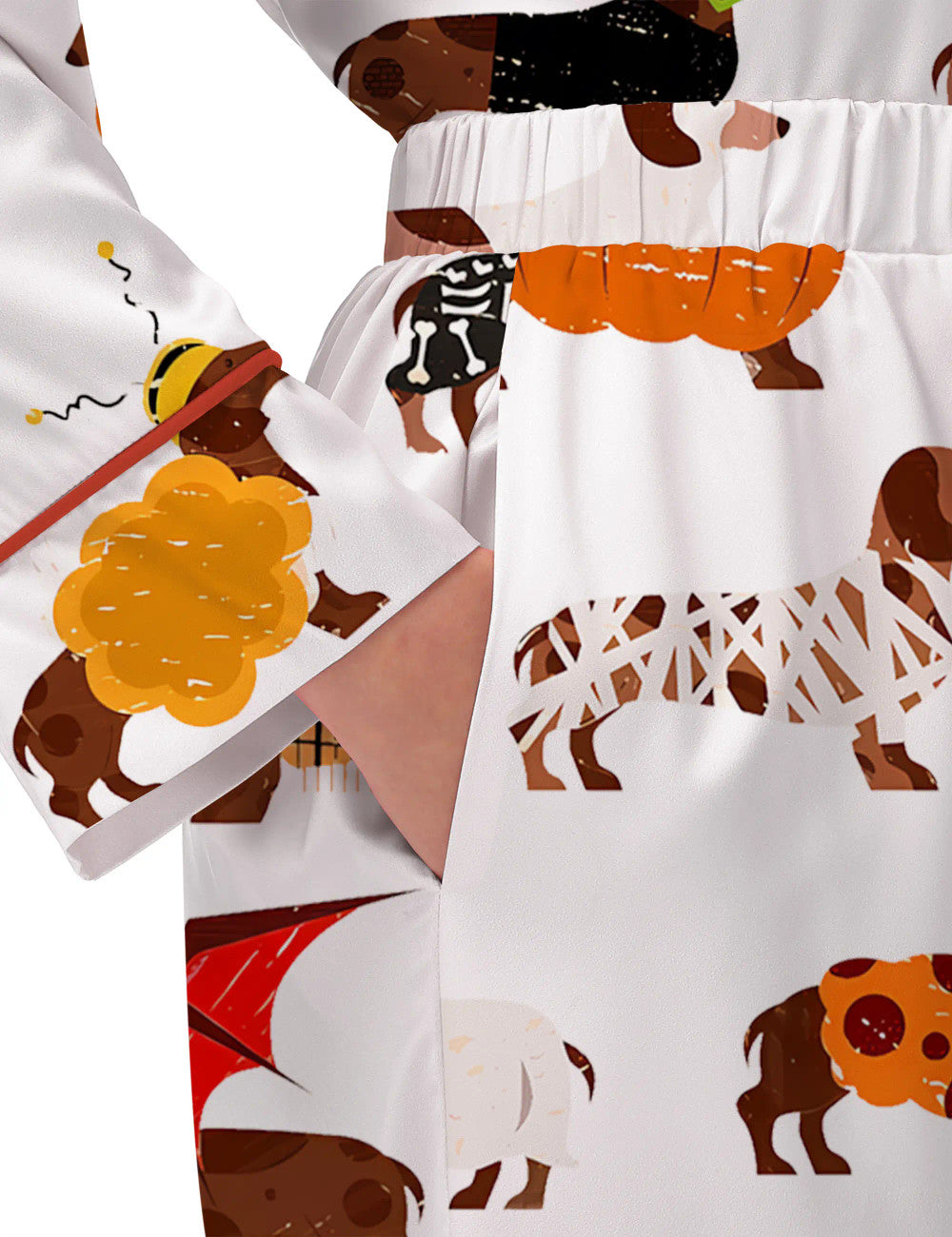 Long Sleeve Halloween Dachshund Silky Satin Pajama Set For Women