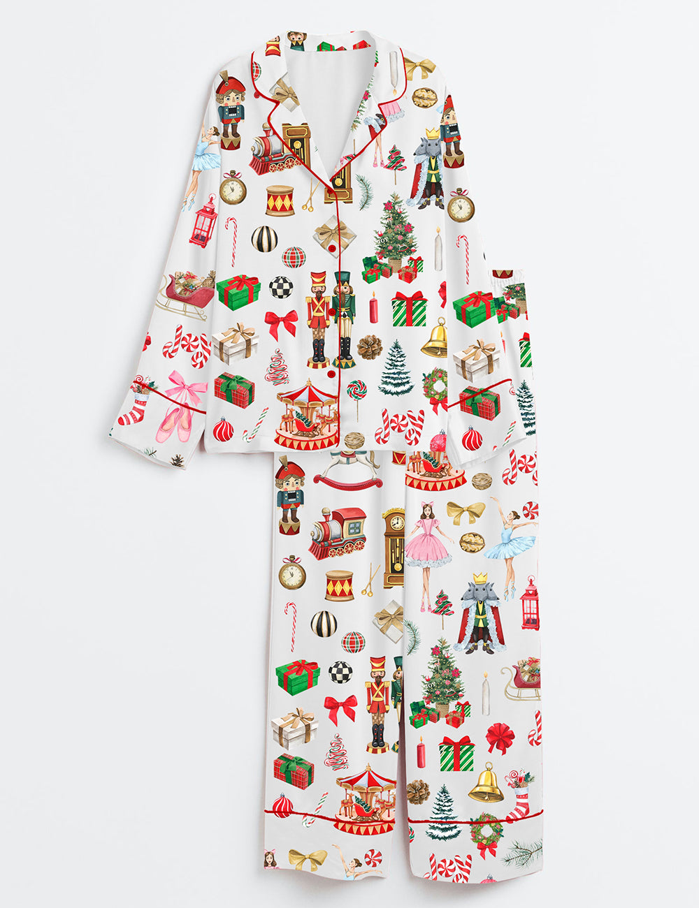 Watercolor Nutcracker Christmas Ballet Mouse King Long Sleeve Satin Pajama Set