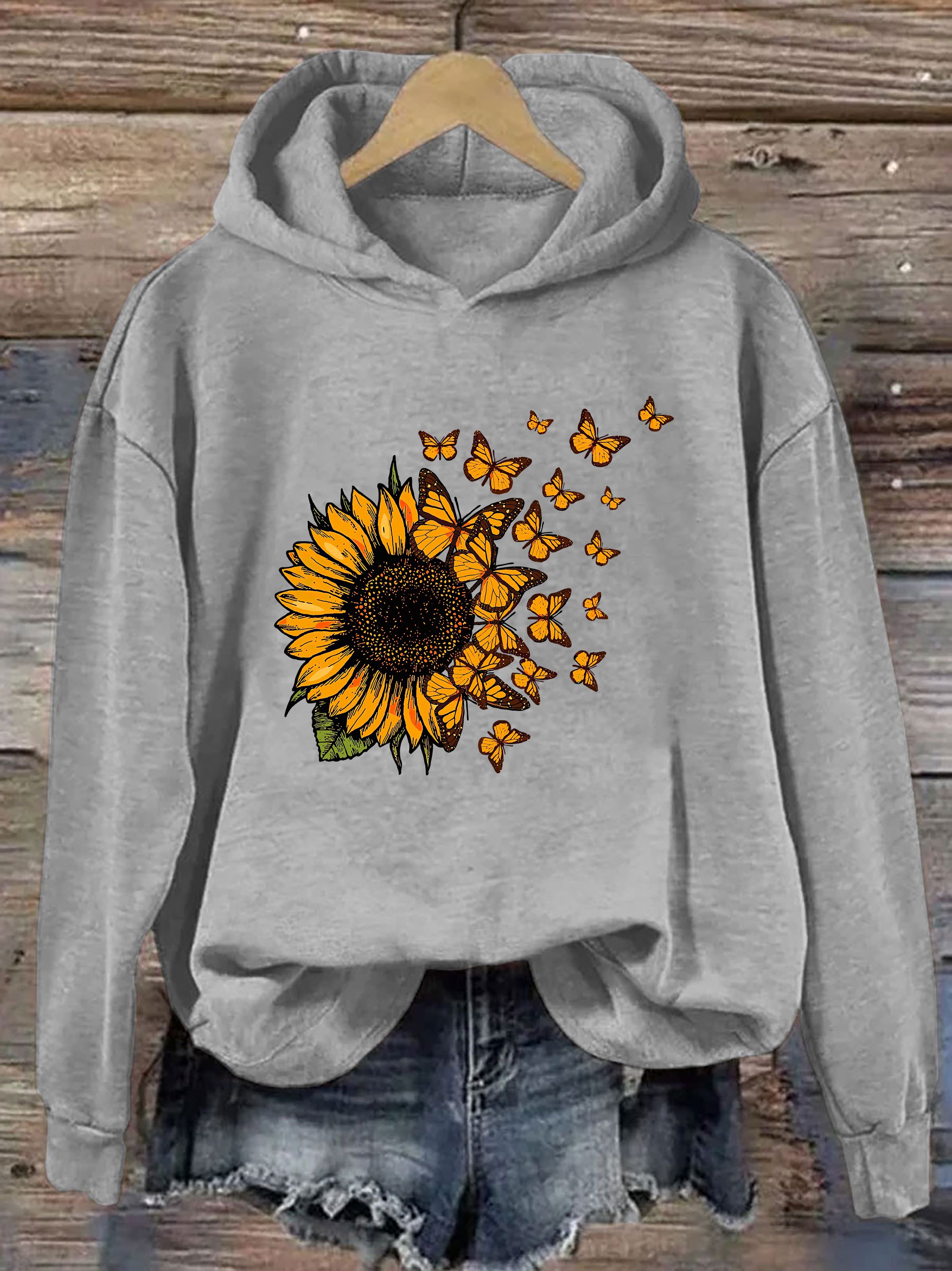 Beautiful Sunflower And Flying Butterflies Hoodie