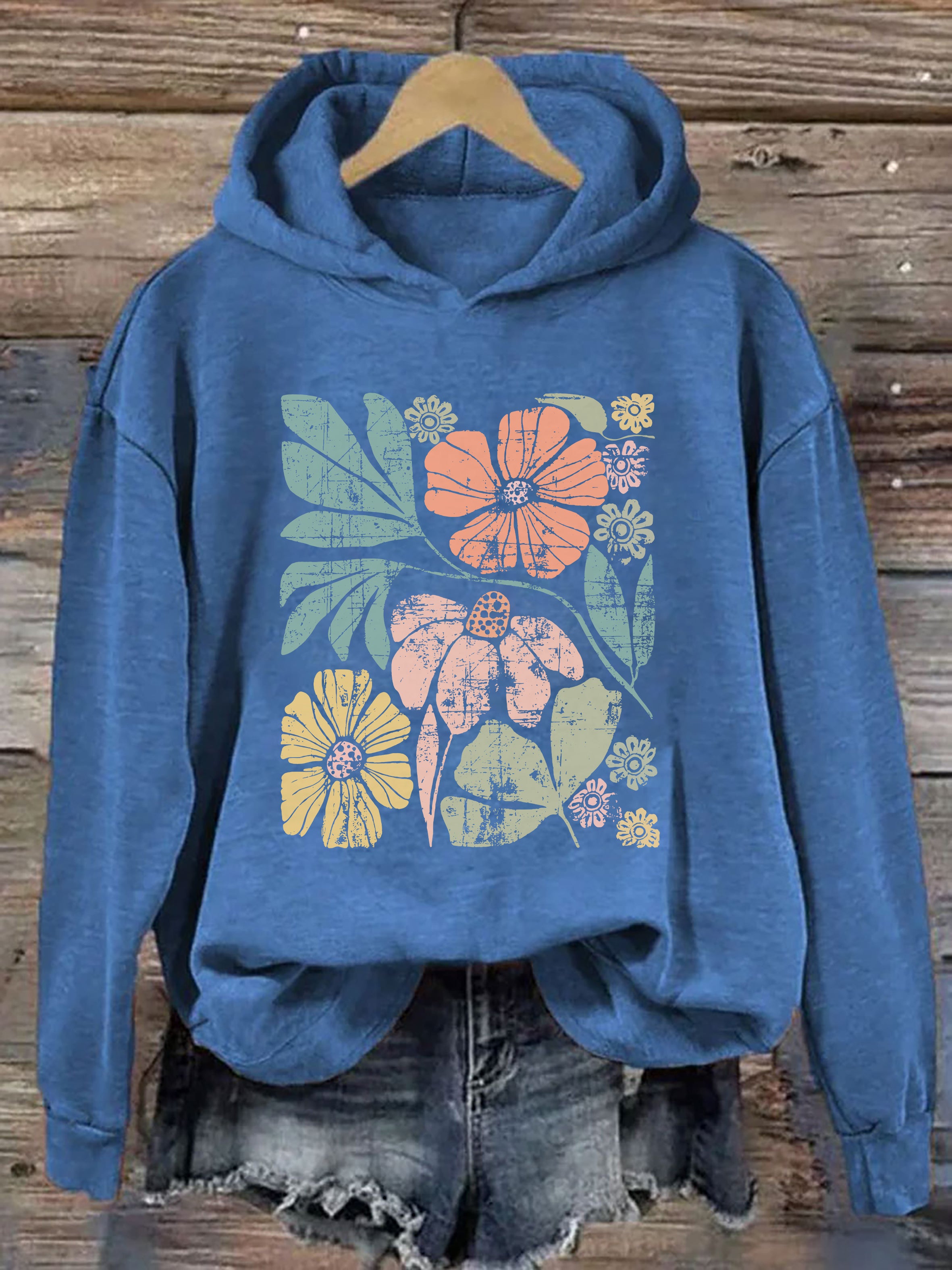 Large Colorful Distressed Flowers Hoodie