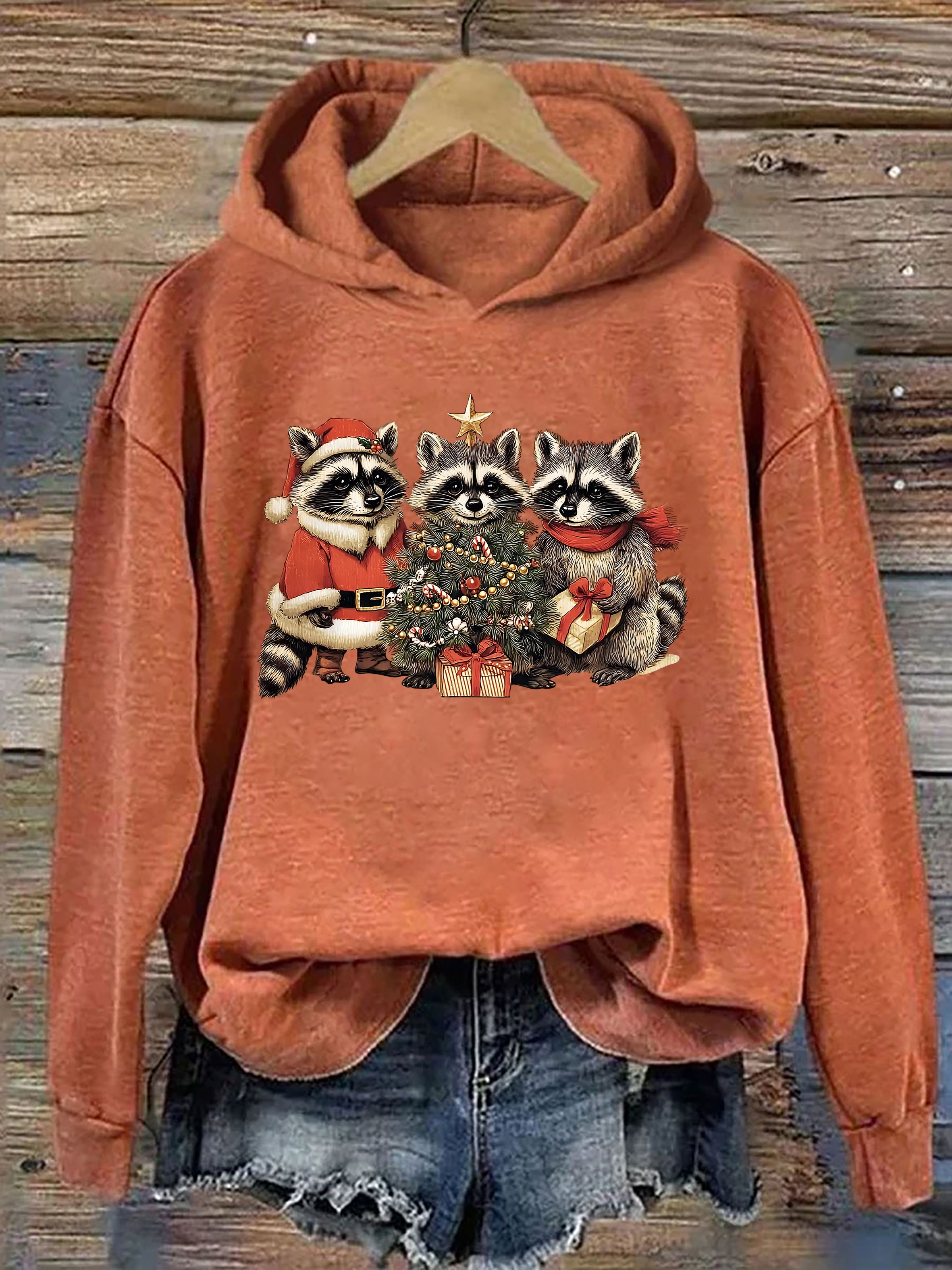 Christmas Santa Raccoons Hoodie