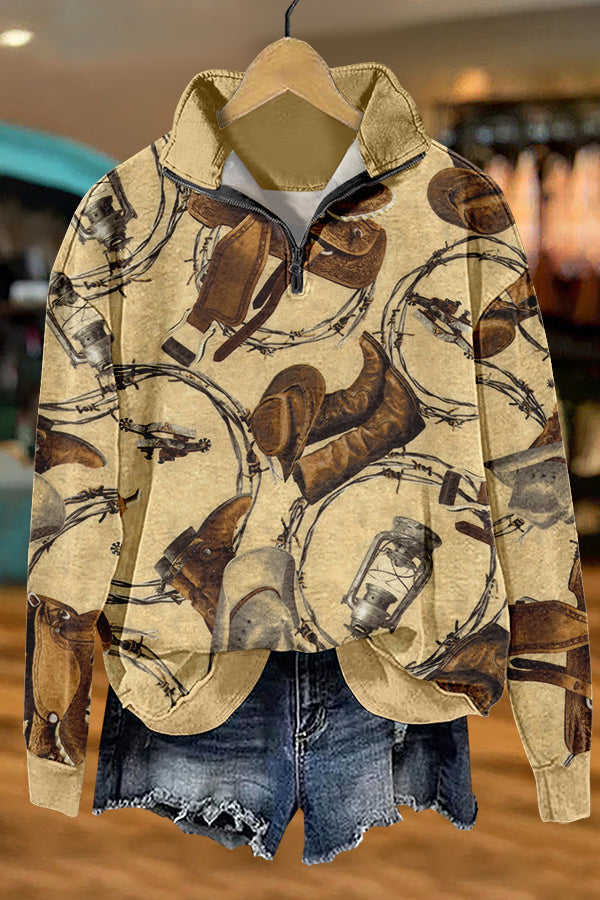 Cozy Western Cowboy Print Sweatshirt