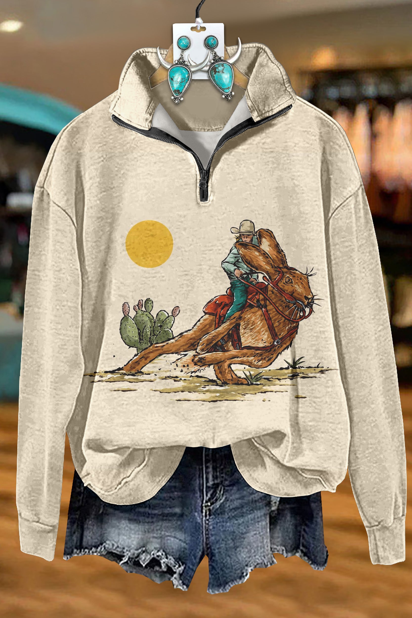Western Easter Bunny Cowboy Zipper Sweatshirt