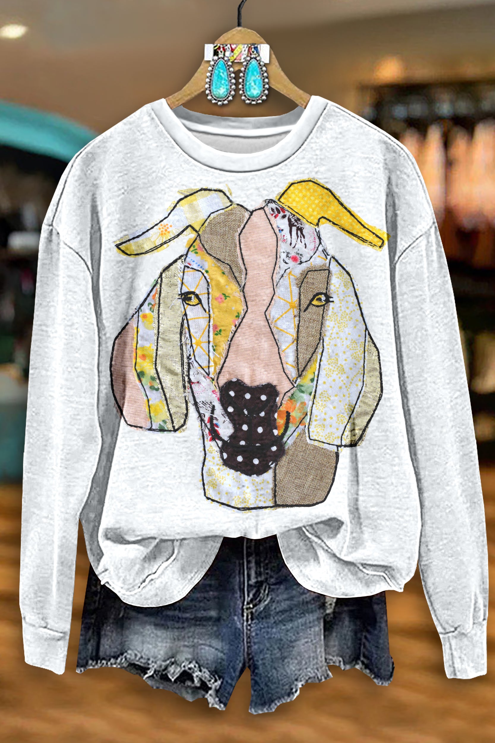 Retro Farm Patchwork Sheep Sweatshirt