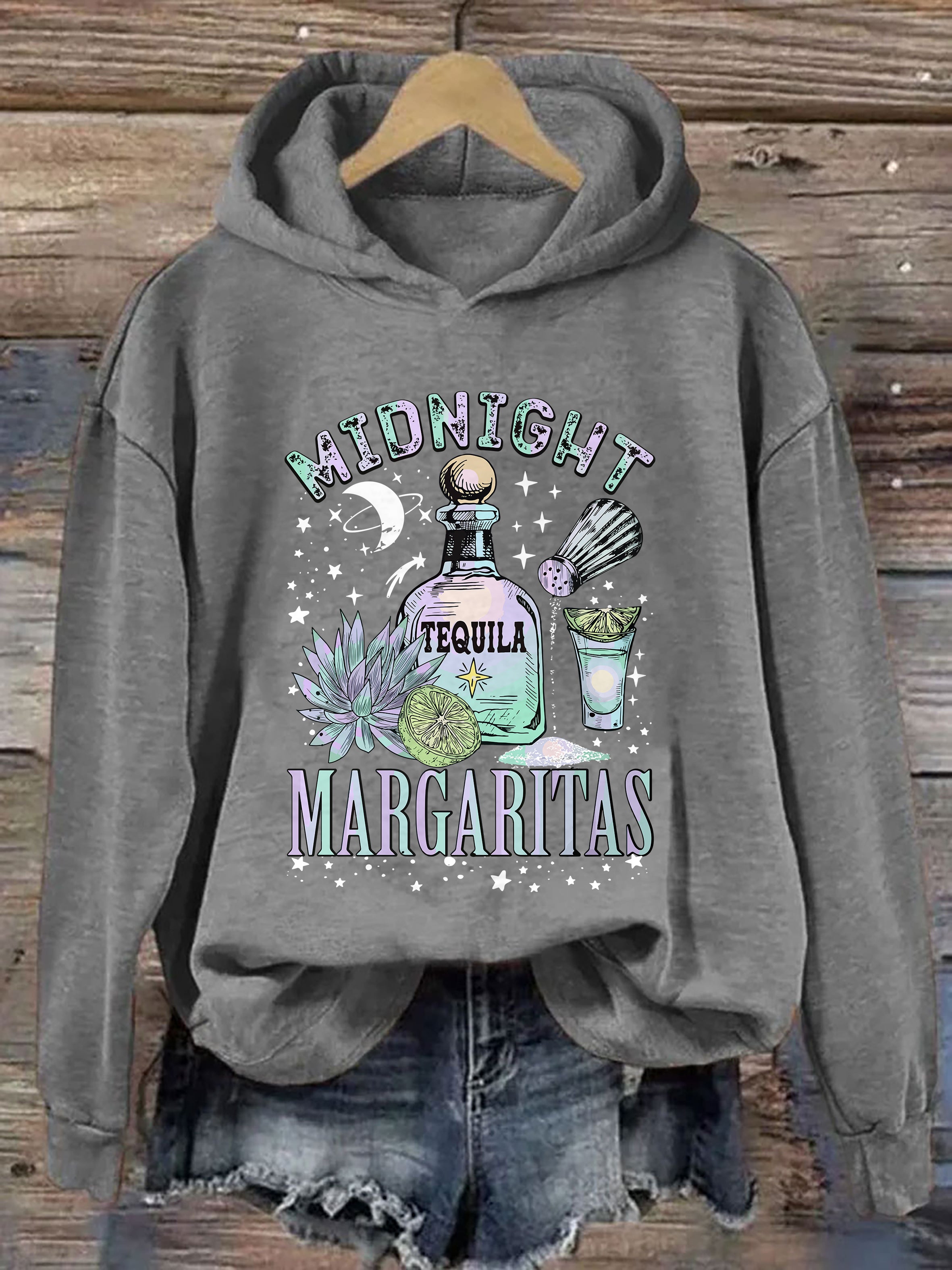 Midnight Margaritas Tequila Bottle Lime Succulent Hoodie