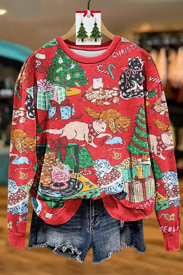 Christmas Cat Scene Sweatshirt