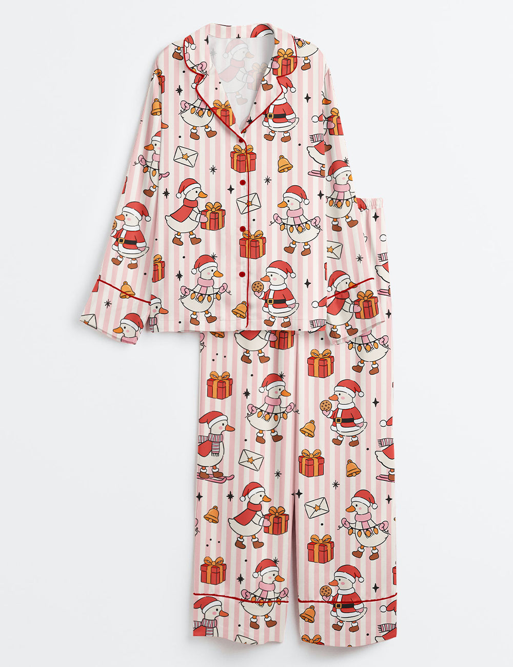 Christmas Santa Goose Festive Holiday Silly Goose Long Sleeve Satin Pajama Set