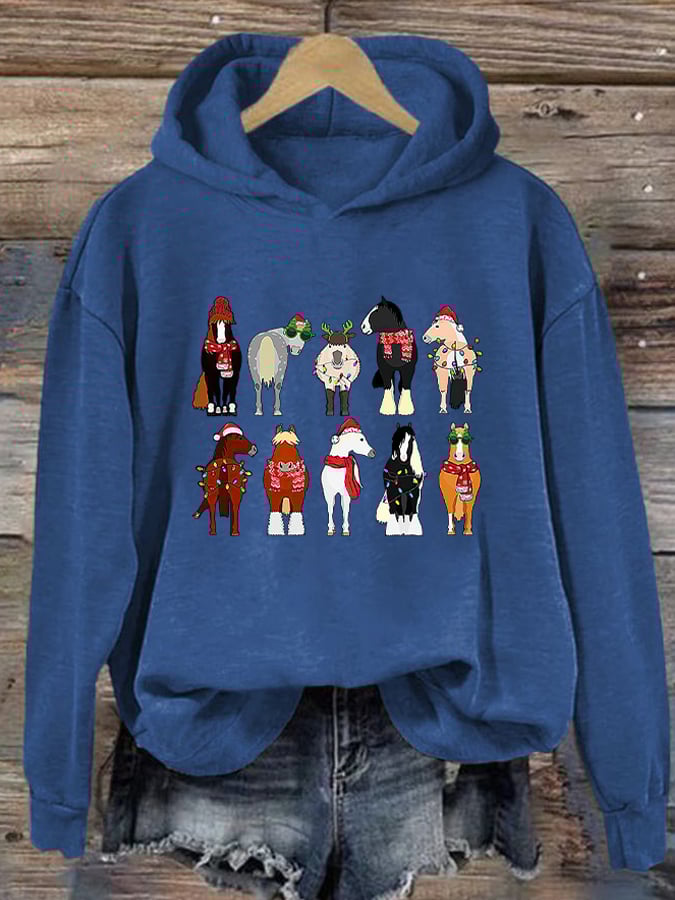 Horse Lover Christmas Printed Casual Hoodie