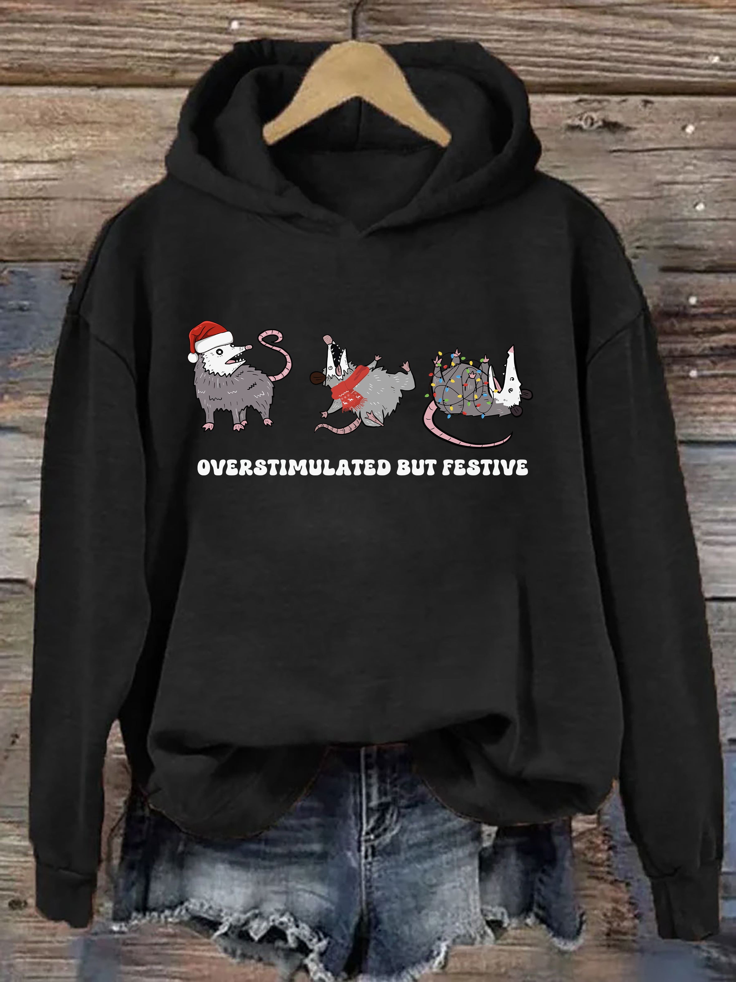 Overstimulated But Festive Possum Christmas Hoodie