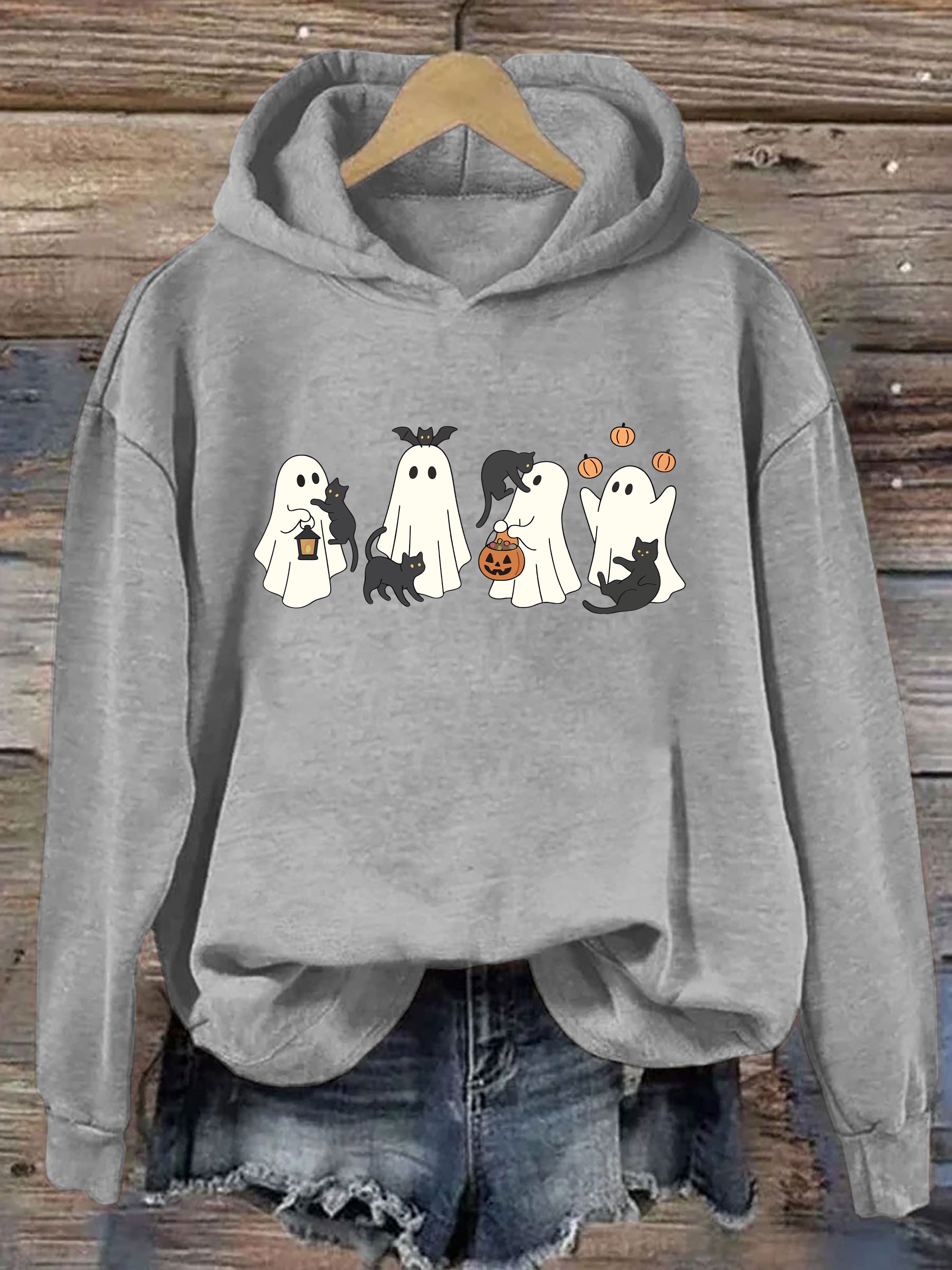 Vintage Halloween Ghost with Black Cats Hoodie