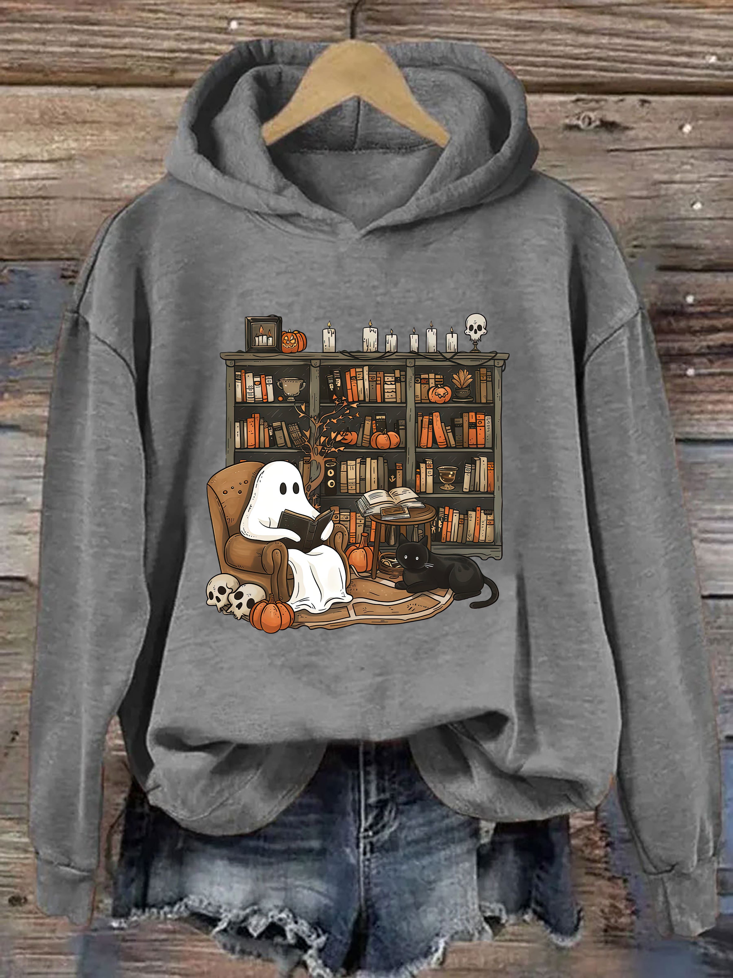 Retro Ghost Reading Books Hoodie