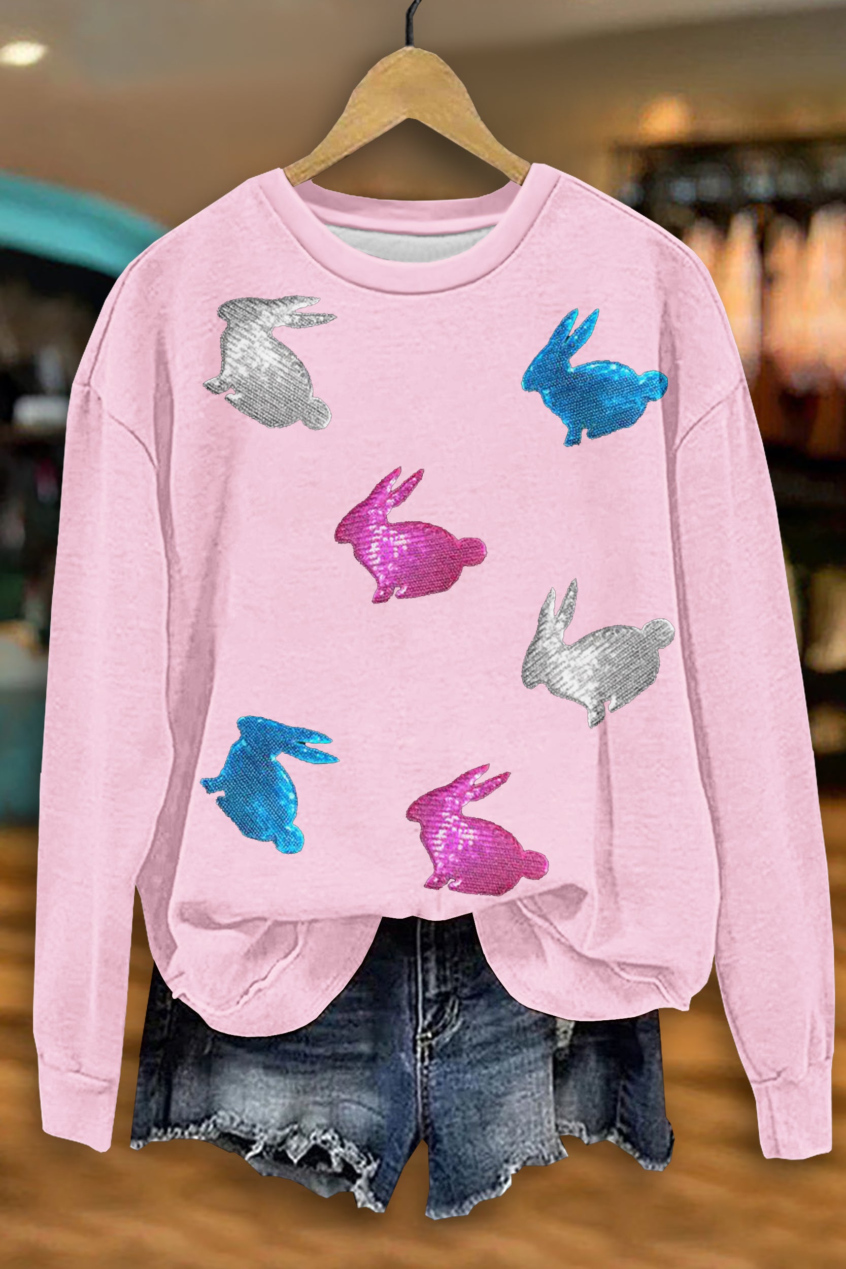 Sweet Easter Bunny Print Sweatshirt