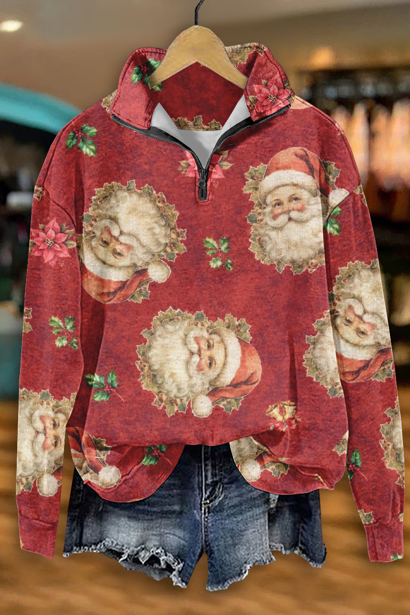 Christmas Santa Claus Zipper Sweatshirt