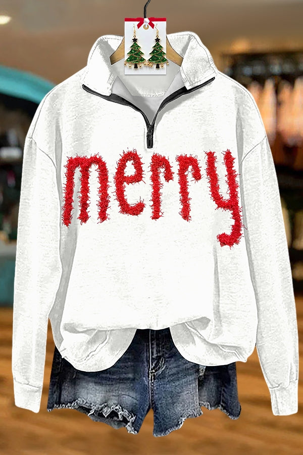 Cute Merry Christmas Zipper Sweatshirt