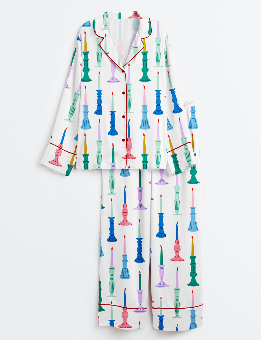 Christmas Candle Long Sleeve Satin Pajama Set