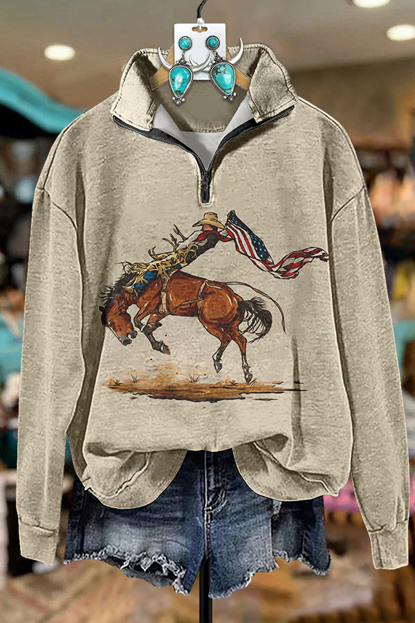 Western Cowboy Patriots Day Zip-Up Sweatshirt