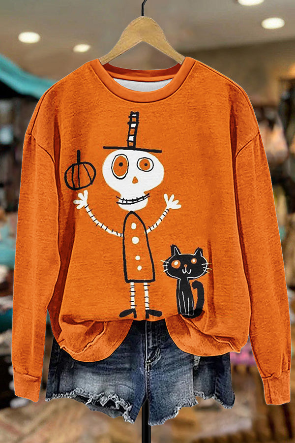 Cute And Funny Halloween Skull Kitten Sweatshirt
