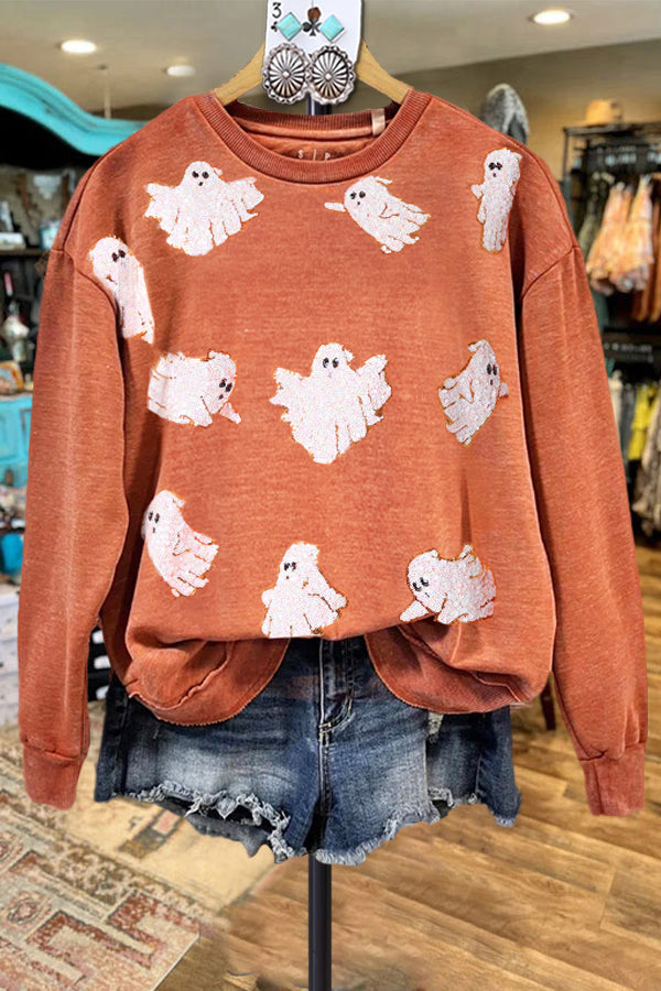 Casual Halloween Boo Print Sweatshirt
