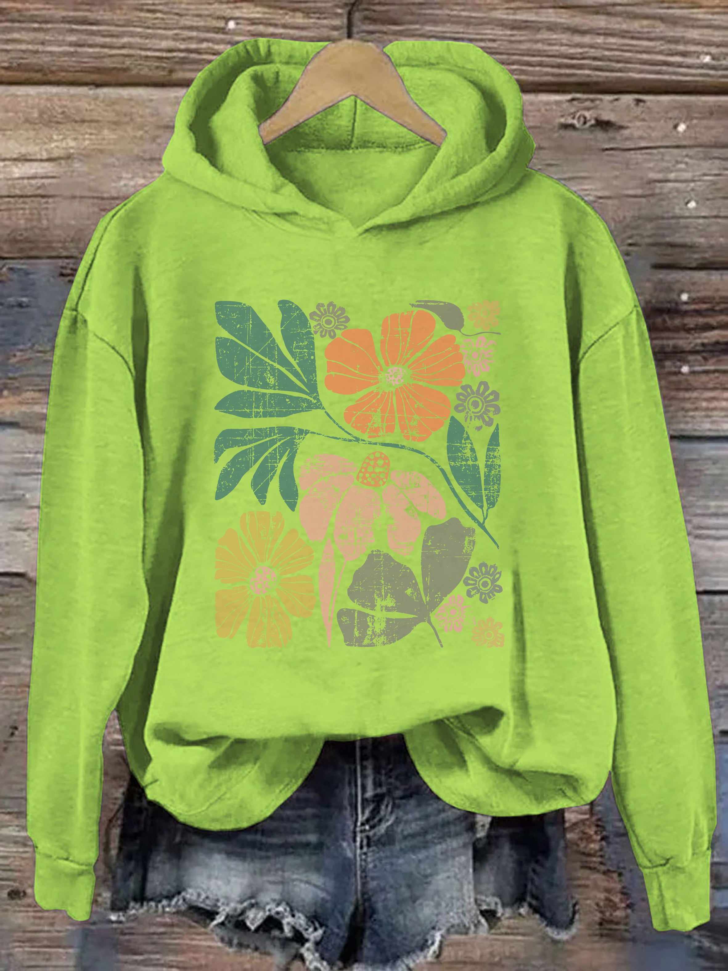 Large Colorful Distressed Flowers Hoodie