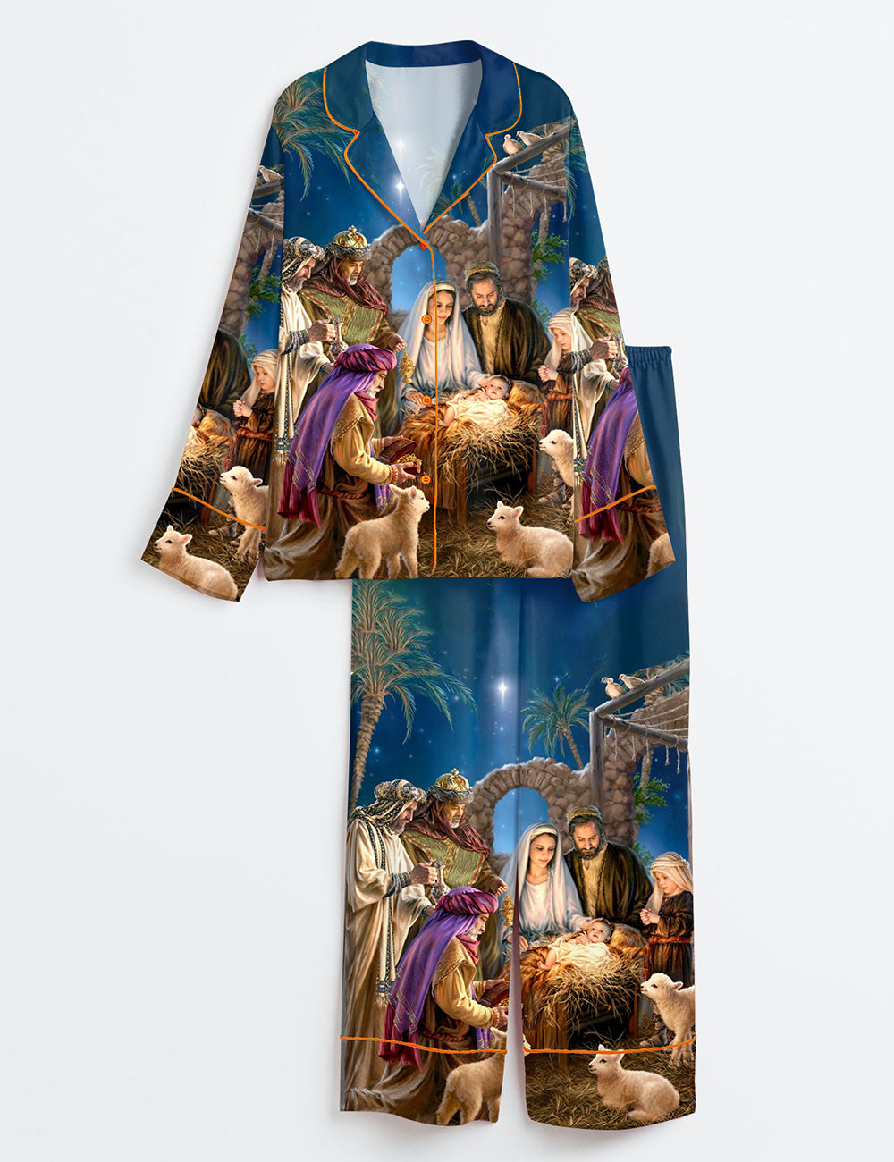 Oh Holy Night Jesus Christmas Christian Long Sleeve Satin Pajama Set