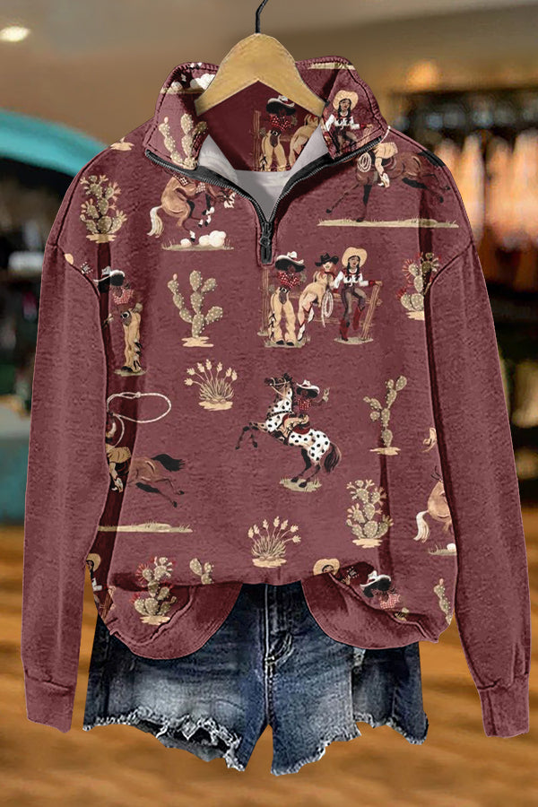 Western Retro Cowboy Print Sweatshirt