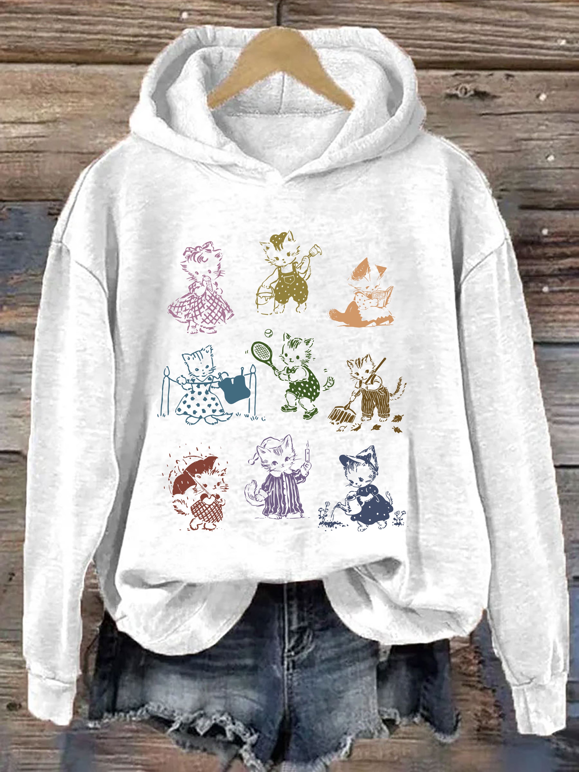 Cat 90s Tattoo Vintage Hoodie