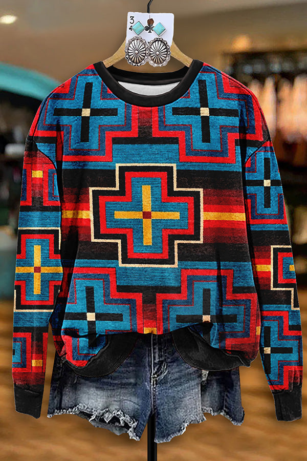 Retro Western Aztec Print Sweatshirt