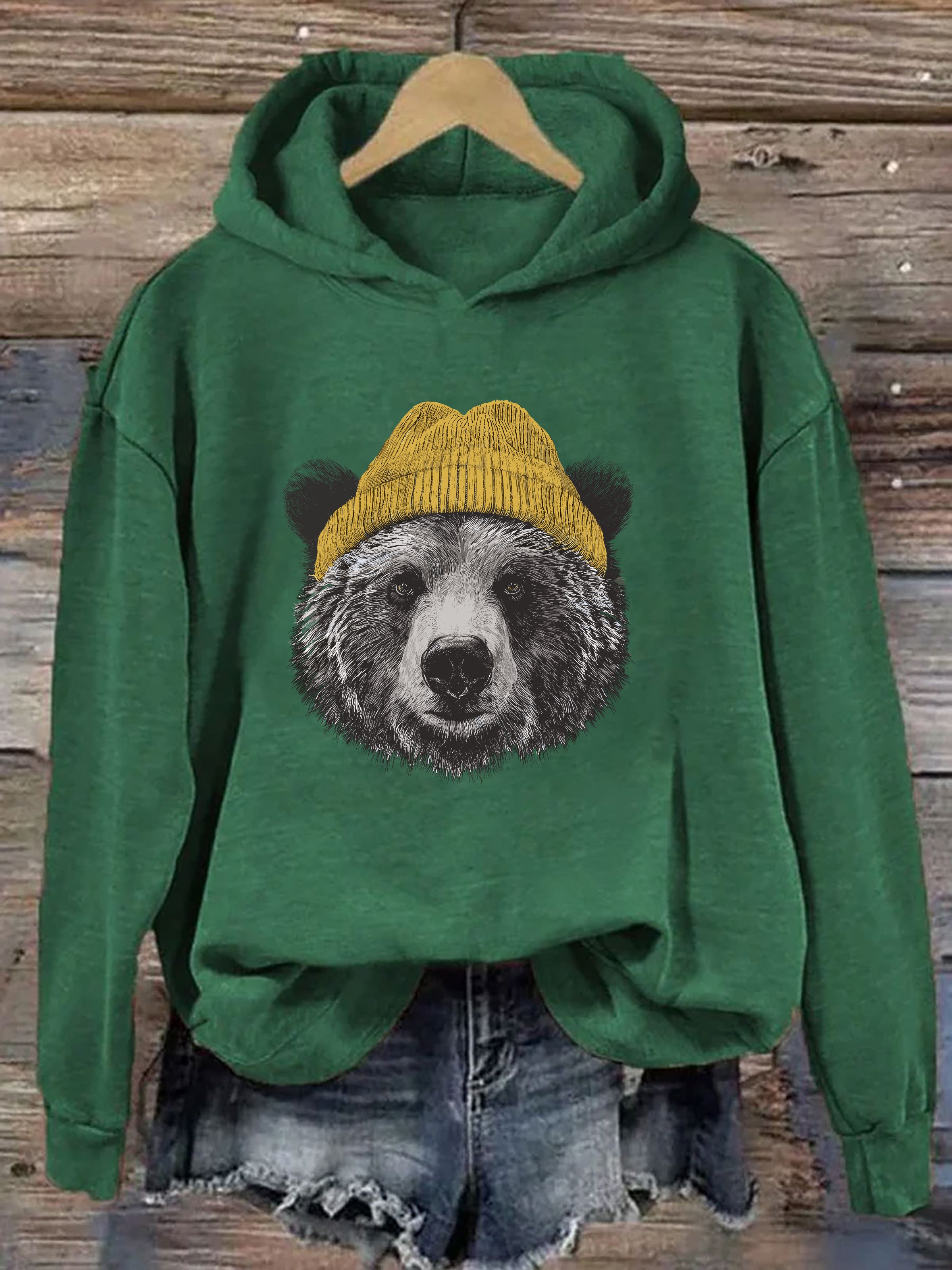 Grizzly Bear in Beanie Hoodie
