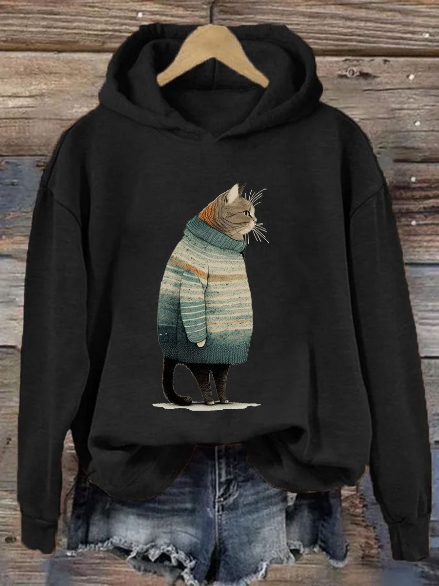 Fat Gray Cat in Hoodie