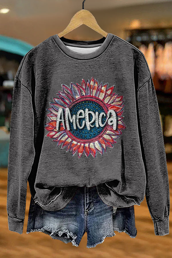 Chic American Patriotic Day Print Sweatshirt