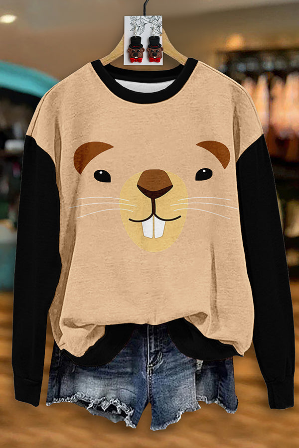 Creativity Groundhog Print Sweatshirt