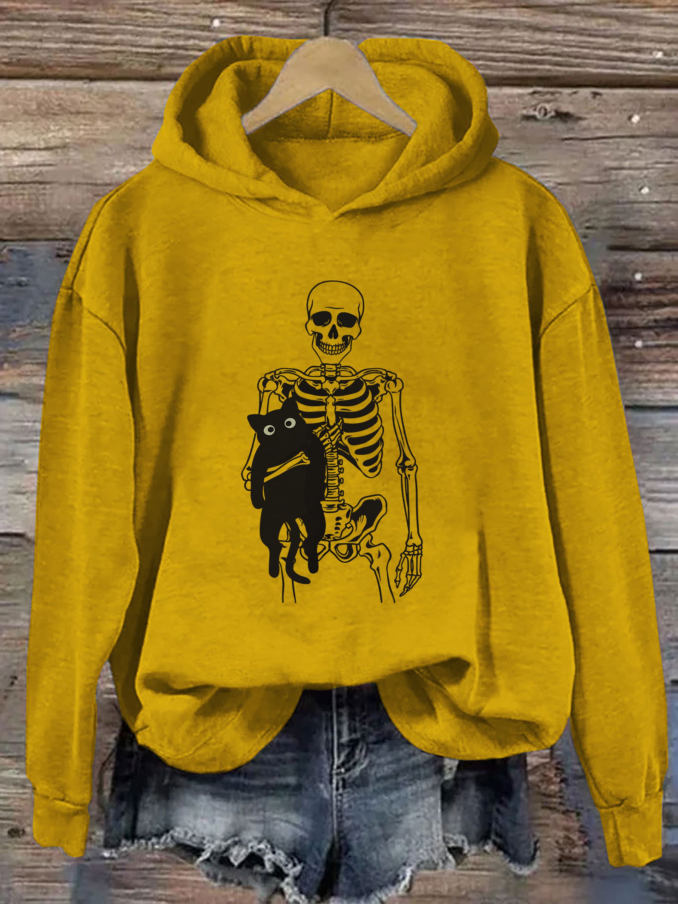 Skeleton And Cat Hoodie