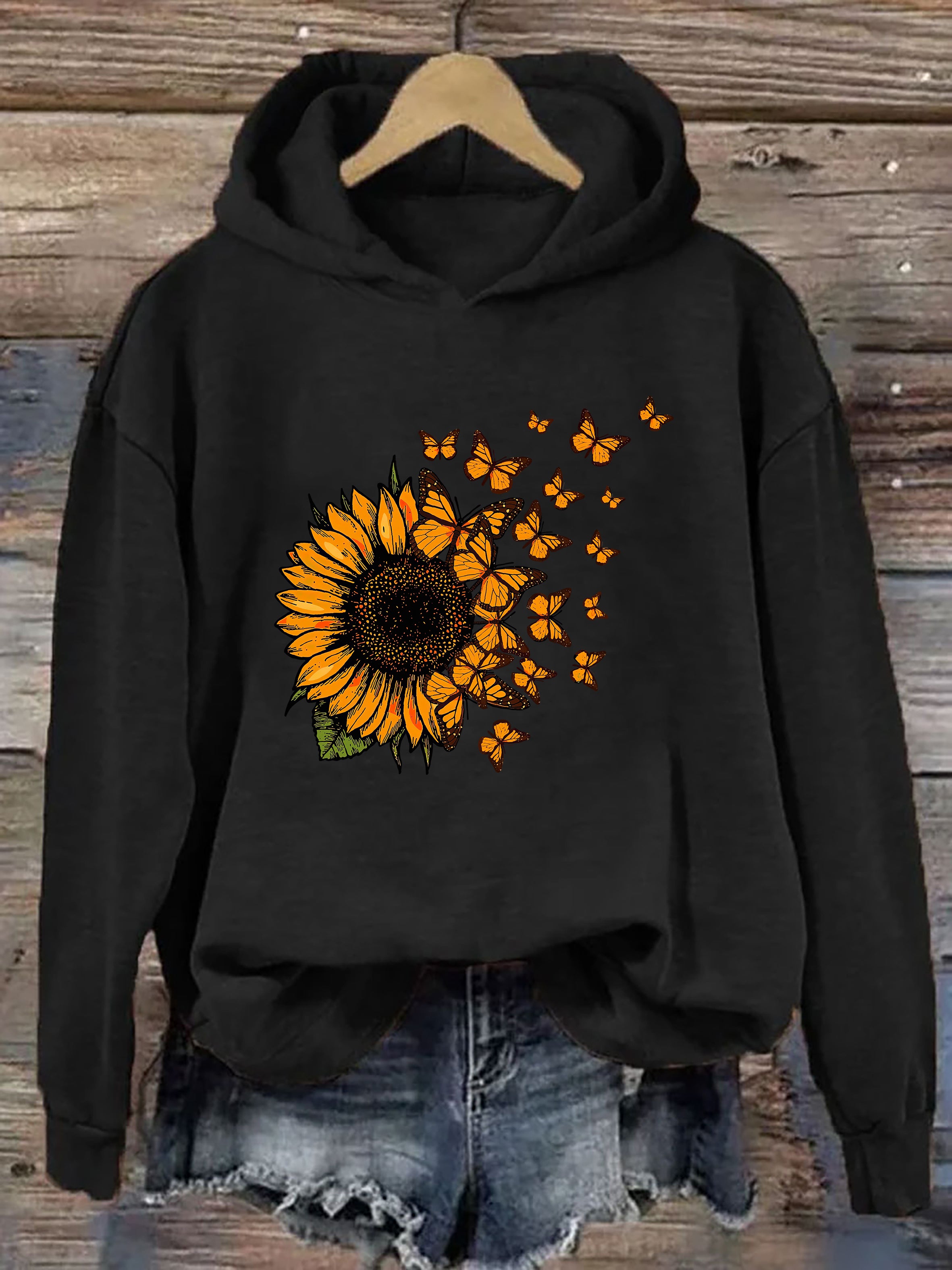 Beautiful Sunflower And Flying Butterflies Hoodie