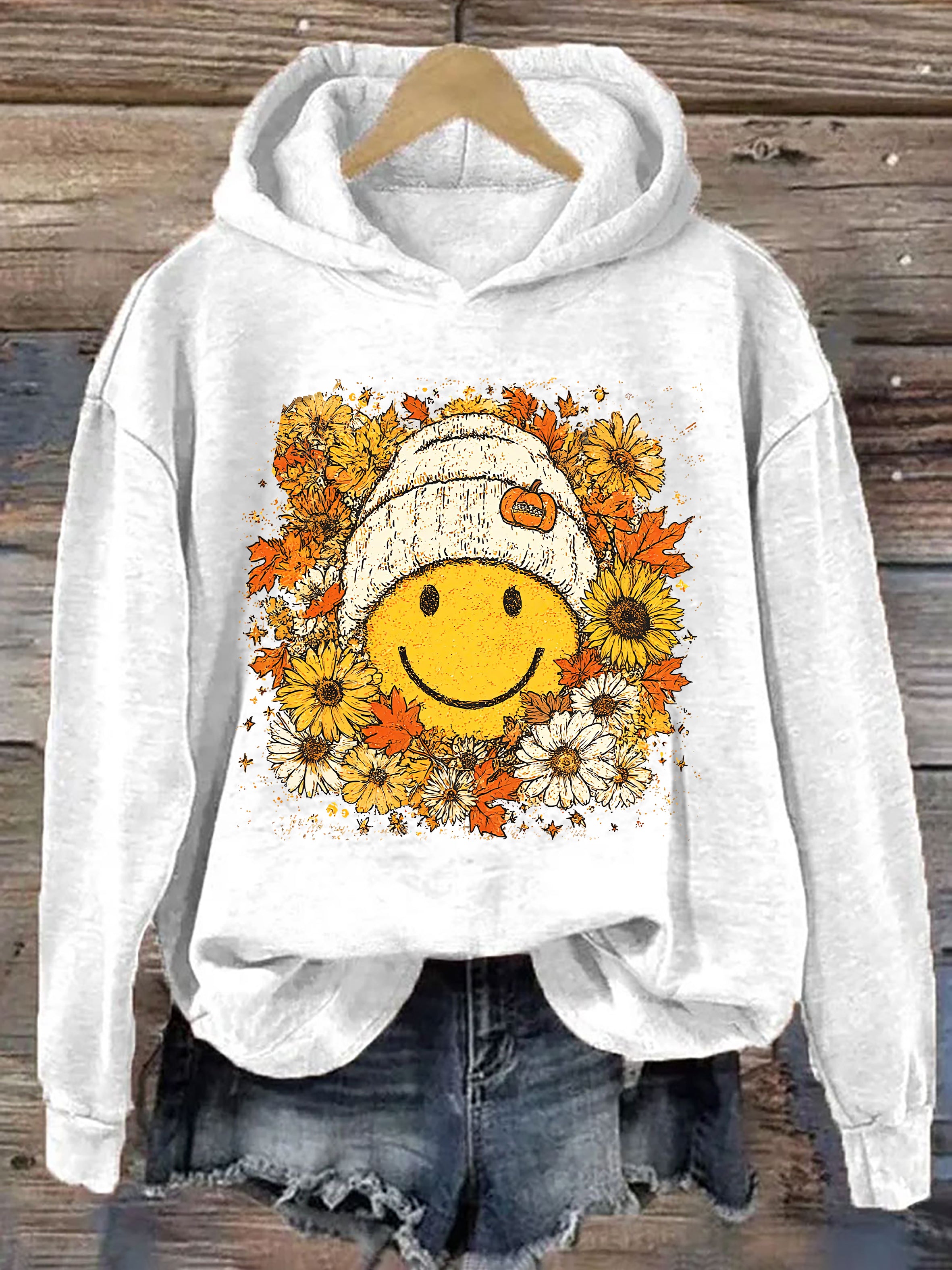 Floral Fall Smiley Face Hoodie