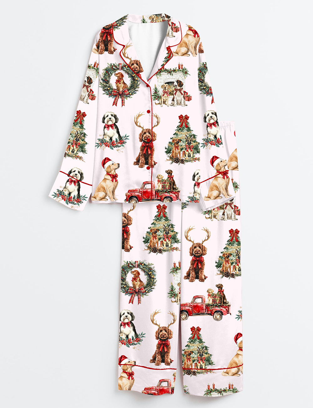 Classic Christmas Dog Long Sleeve Satin Pajama Set