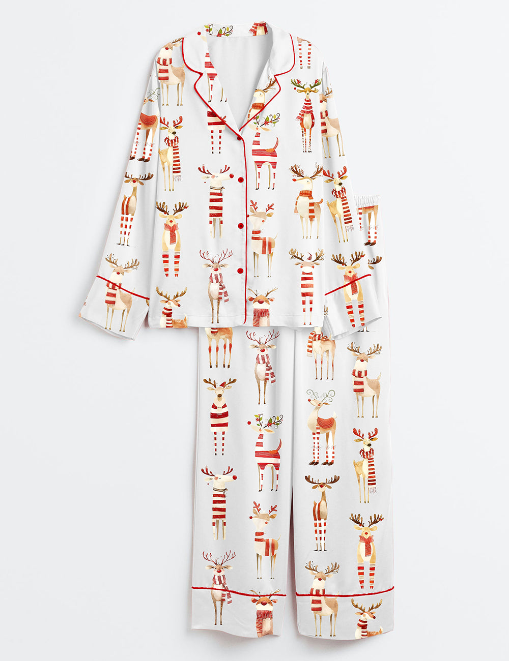 Watercolor Reindeer Funny Christmas Animal Long Sleeve Satin Pajama Set