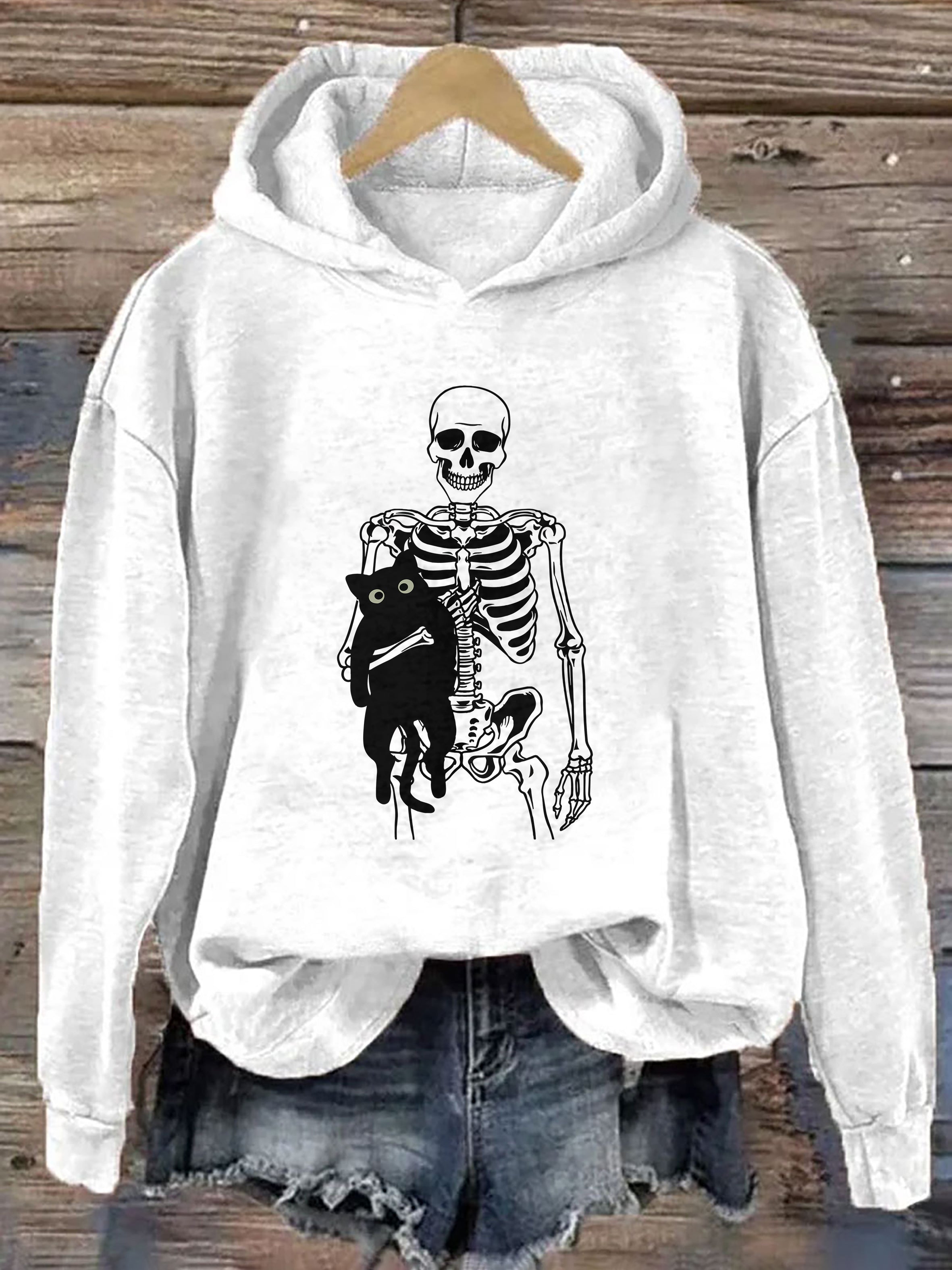 Skeleton And Cat Hoodie