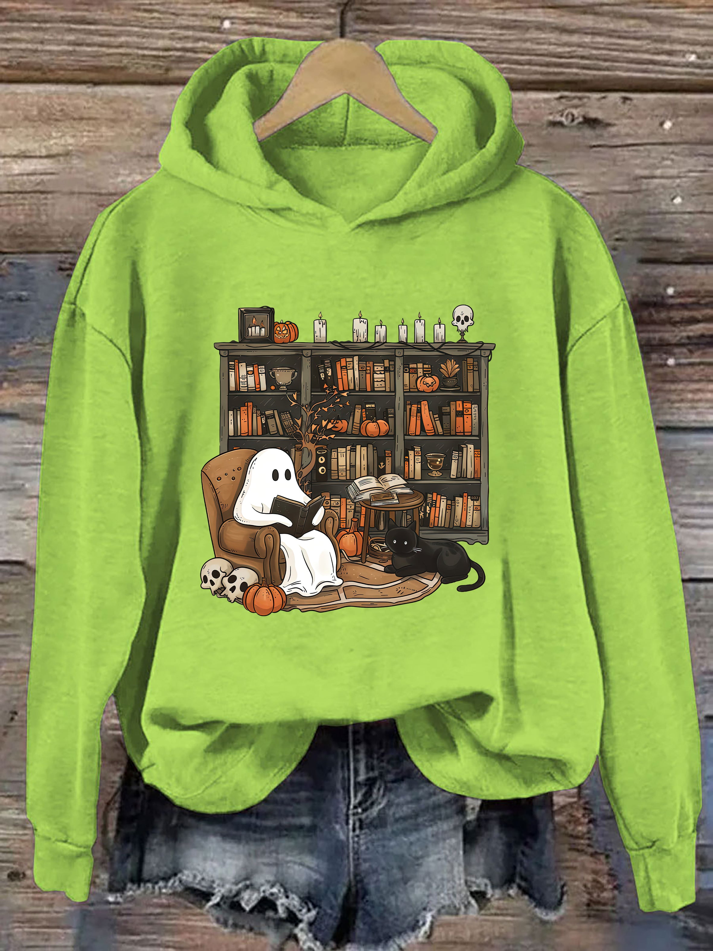 Retro Ghost Reading Books Hoodie