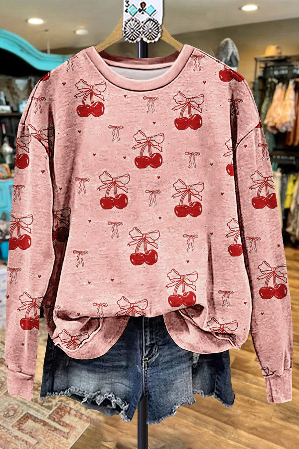 Classic Contrast Valentine's Day Cherry Sweatshirt