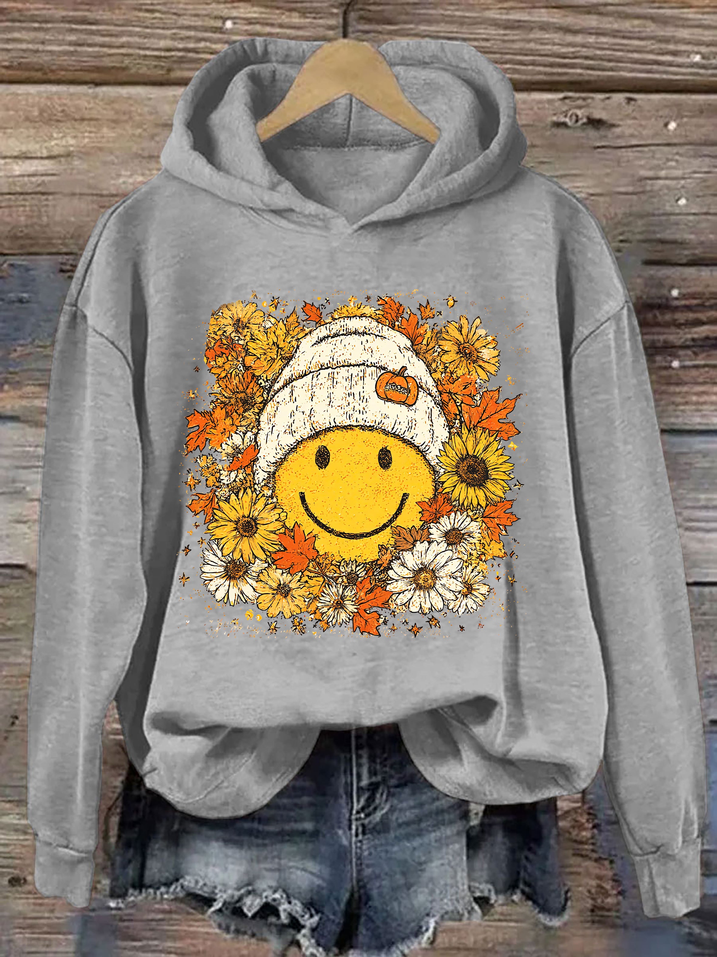 Floral Fall Smiley Face Hoodie