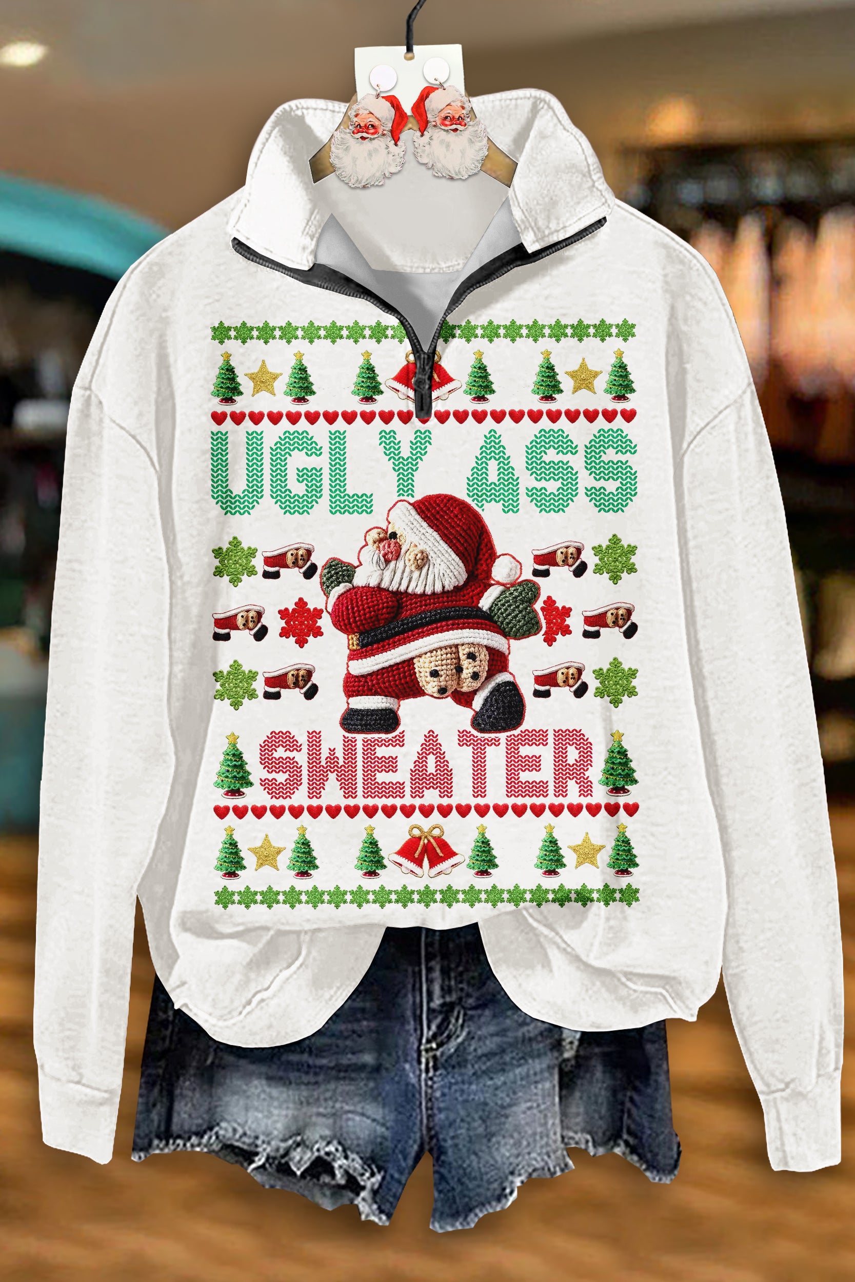 Ugly Christmas Santa Zip-Up Sweatshirt