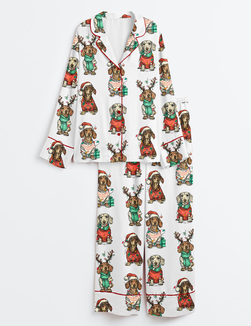 Merry Christmas Dachshund Dog Long Sleeve Satin Pajama Set