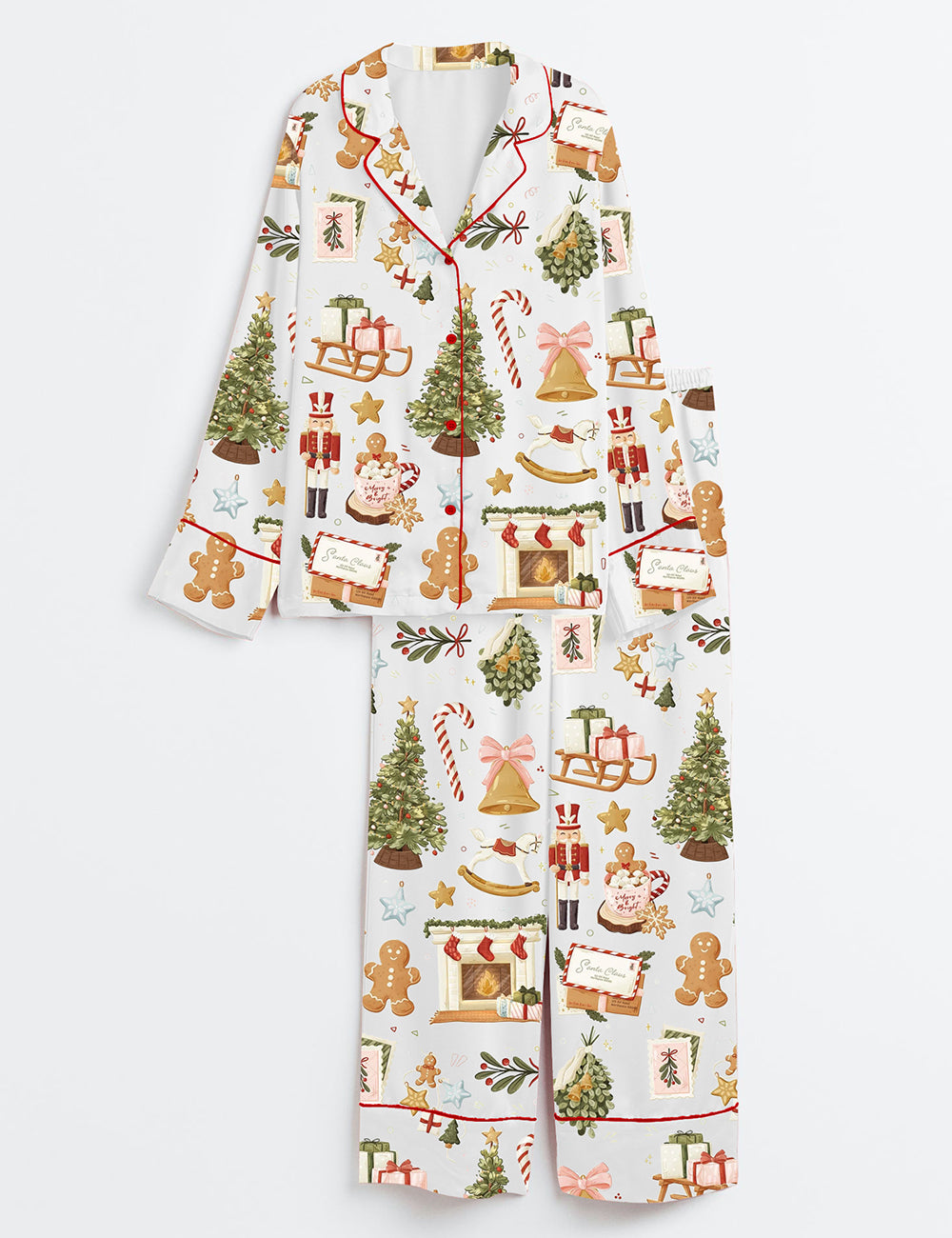 Merry Christmas Long Sleeve Satin Pajama Set