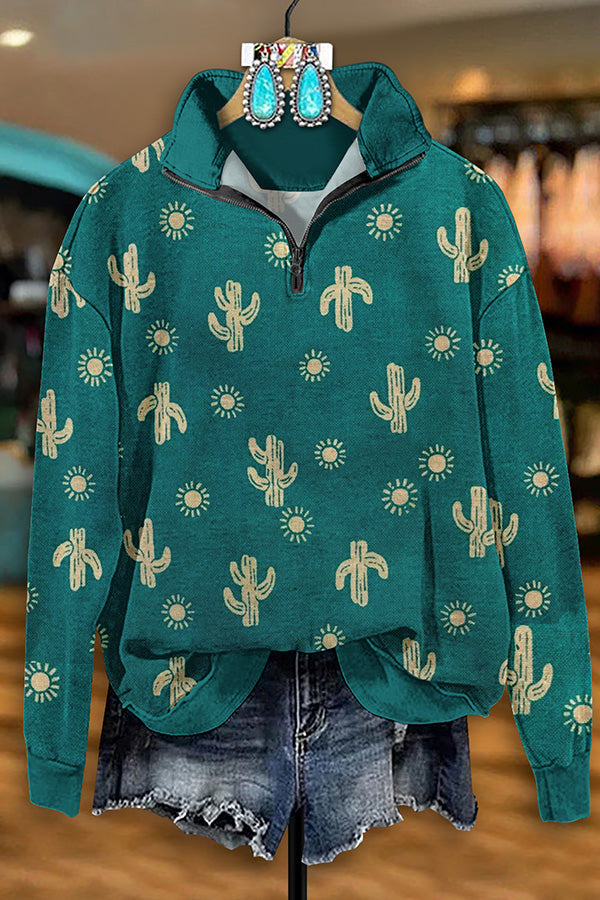 Vintage Western Cactus Print Sweatshirt
