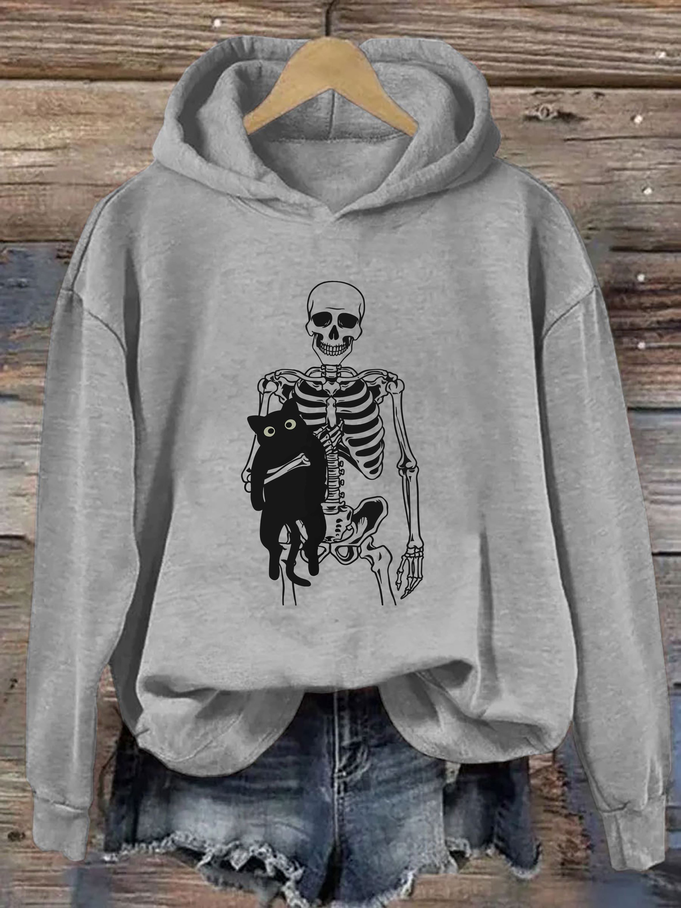 Skeleton And Cat Hoodie