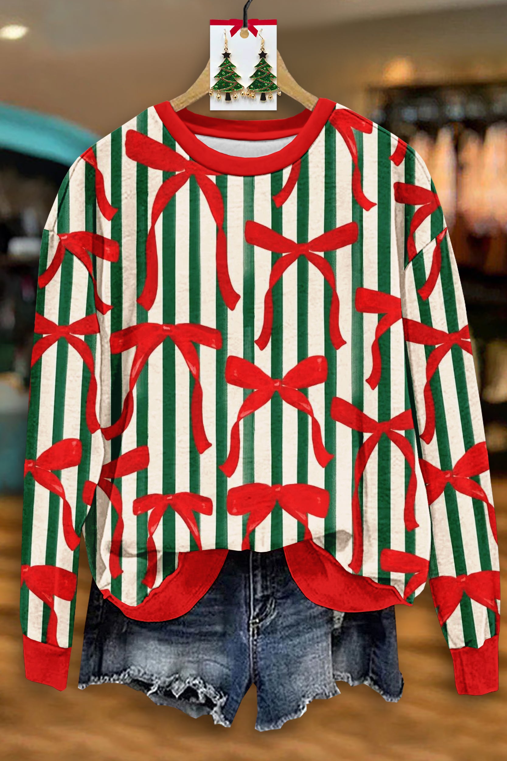 Christmas Striped Bow Sweatshirt