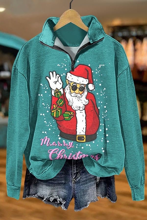 Merry Christmas Santa Claus Zip-Up Sweatshirt