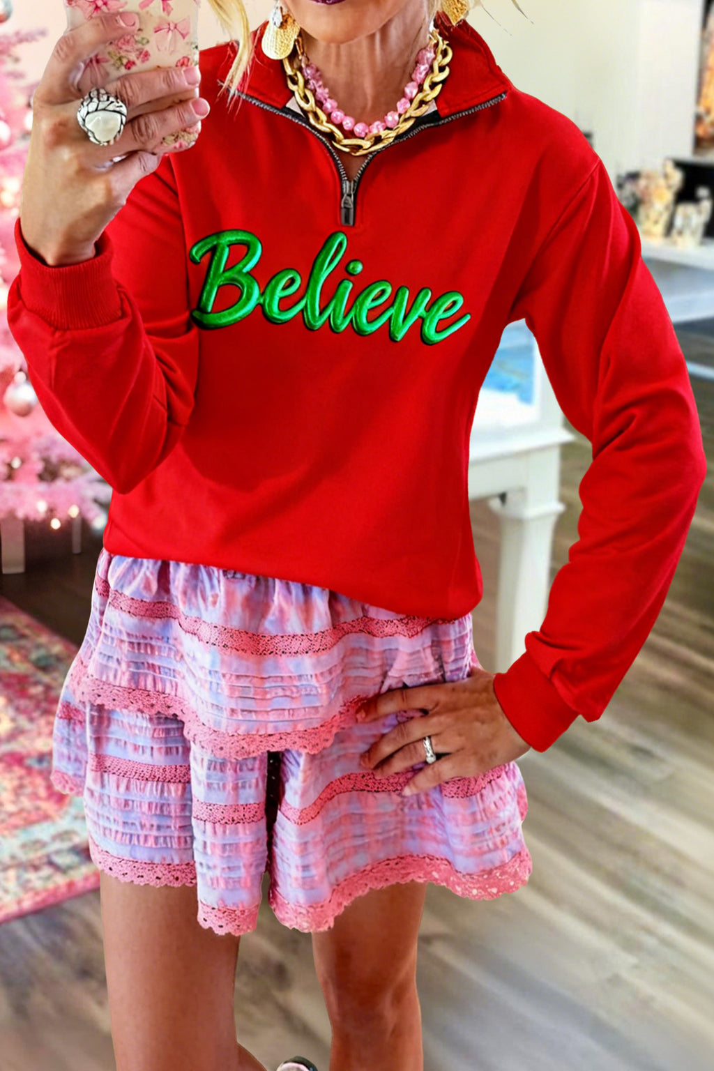 Christmas Believe Zip-Up Sweatshirt